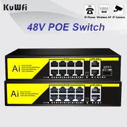 Kontrol KUWFI Akıllı Anahtar 48V POE Ağ Anahtarı Uzun Şanzıman Mesafesi Ethernet Anahtarı IEEE 802.3 AF/AT IP Kameralar/Kablosuz AP