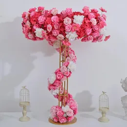 Decorative Flowers Luxury Wedding Table Centerpices Decoration Artificial Flower Row Ferris Wheel Metal Rack Wreath Stand For Party Event