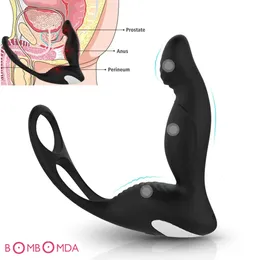 Manlig prostatamassage med ring fjärrkontroll anal vibrator kisel sexleksaker för män rumpa plug penis träning onani 240412