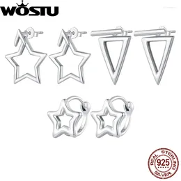 Studörhängen Wostu 925 Sterling Silver Star Triangle Pentagram Small Hoop Earring For Women Fine Jewelry Elegant Party Dating Gift