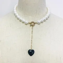 Collana di perle d'acqua dolce fatta a mano gioielli corti gioielli in pietra nera Penderant Banchet Wedding Women Aggiungi accessori per vestiti glamour NE2569