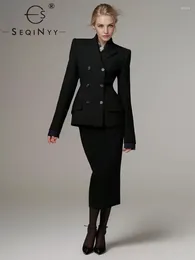 Arbeitskleider Seqinyy Elegant Schwarzer Anzug Frühling Herbst Fashion Design Women Runway Blazer Bleistiftrock Büro Lady High Street