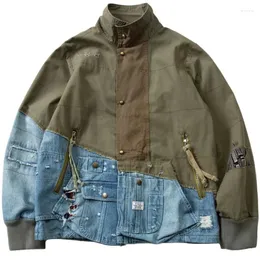 Jackets masculinos Multi material jeans jacket de ruptura