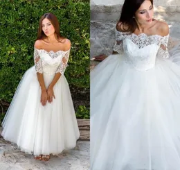 2019 Sexy Bateau Lace Country Dresses Wedding Dresses Half Long Sleeves Helpiques الوهم طول الكاحل