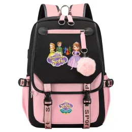Рюкзаки Sofia princess Boys девочки девочки детские школьные сумки женщины USB Bagpack Teenagers Canvas Laptop Travel Backpack
