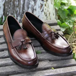 Casual Shoes EURO Size 38-44 Men's Tassel Slip-on Loafers Leisure Man Summer Footwear Toe Layer Cowhide Flats Male