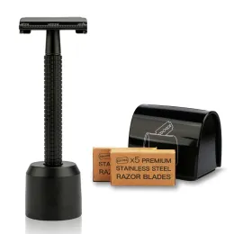 Blad Långt handtag dubbelkant Säkerhet Razor Men Butterfly Open Manual Rak Razor (Matte Black) Eco Friendly Women Razor Plastic Free