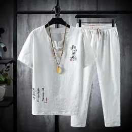 Shirt trousers summer Chinese Style men shirt Cotton and linen shirts mens High quality casual shirts Two Piece M-5XL 240410