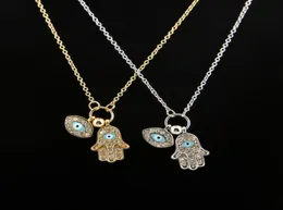 Fatima039s hand and Turkish Evil Eye Newly Creative Fashion Jewelry Chain Blue Eye Alloy Pendants Necklace2097597