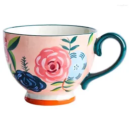 Caneca de caneca cerâmica de flores de rosa pintada com vasos de café Menina fofa xícara de chá de chá de café da manhã leite leite cool tazas presente para amigo