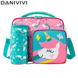 Bags Lunch Bags for Children Unicorn Insulated Lunch Tote Bag for Boys Girls Adjustable Shoulder Strap Durable Handle Bottle Pocket
