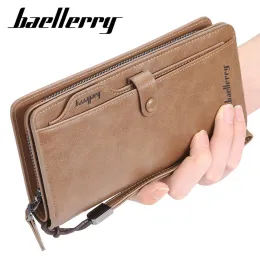 ウォレット2019 Baellerry Men Long Fashion Wallets Dedigh Zipper Card Holder Leather Purse Solid Coin Pocket高品質の男性財布