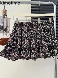 Röcke Kimotimo süßer Blumenchiffon gekräuseltes Schicht Kuchen Frauen koreanische Sommer hohe Taille A-Line Plisse