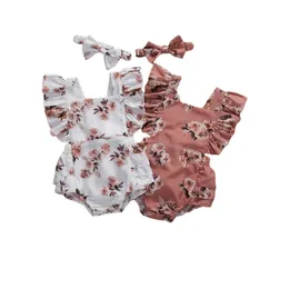 Baby Girls Rodper Summer Summer Infant Born Floral Print Levesuit e cocar roupas de algodão Roupos de algodão 240408