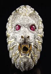 Domineering Rhinestone Crystal Men Ring Creative Lion Head Rings84339018714026