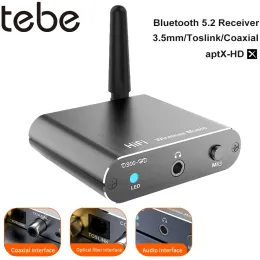 Adaptador Tebe Aptxhd Bluetooth 5.2 Receptor de música HiFi Adaptador de áudio sem fio com 3,5 mm Aux Toslink/saída coaxial para carro de amplificador