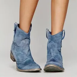 Vintage Cowboy -Knöchelstiefel für Frauen zeigte Zehen Low Heels Western Botas Frau 2024 Herbst Winter Slip auf PU Lederstiefel 240415
