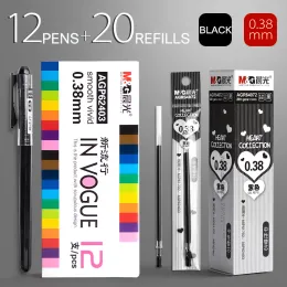 ペンMg 0.28mm/0.35mm/0.38mm 12pcs/box Ultra Fine Point Gel Pen Black Blud Ink Refill Gel Pen School Office Suppl