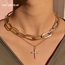 Pendanthalsband Punk Golden Crystal Cross Chain Halsband för kvinnor Religiösa porträtt Cross Multi-Layer Clavicle Chain Choker Halsband smycken Y240420