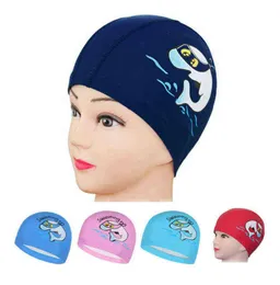 Barn simning Cap Cartoon Dolphin Animal Printing Barn Pu tyg Vattentät Sim Hat pojkar flickor öronskyddad dykutrustning8320191