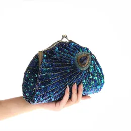 Taschen 2023 Neue Retro -Perlen -Pailletten -Frauen Abend Taschen Peacock Cheongsam Luxusdesigner Handtaschen Clutch -Geldbörsen Crossbody Handtaschen