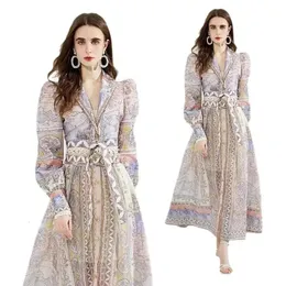 Summer Vintage Printing Dresses Women Chic Long Sleeve Tops And High Waist Long Skirt Suit Female Vacation Street Vestidos 240419