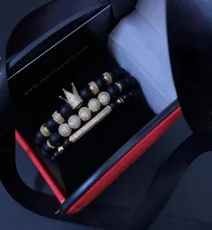 Bracciale da uomo 3pcsset Uxury Fashion Crown Charm Natural Stone per donne e pulseras maschile regalo Valentine039s Day Holi4593565