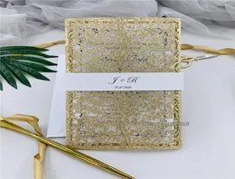 Glitter Rose Gold Laser Cut Wedding دعوة مع Glitter Personal Insert Belly Band Band Floral Wedding Prestation7438359