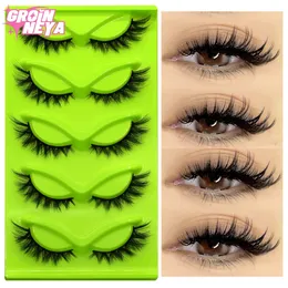 Groinneya Cat Eye Lashes 5 Pairs Faux Mink Eyelashes Look Natural Fluffy Soft Cross Wispy Full Strip Eyelash 240407