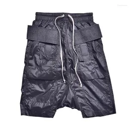 Herr shorts sommar nylon dubbel ring tunna män elastisk midja svart lös Harlan capris byxor