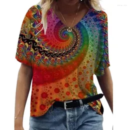Frauen T-Shirts V-Ausschnitt 3D-Kunstdrucktops Lose Kurzarm Tees Sommer Streetwear Fashion lässig übergroße weibliche Kleidung
