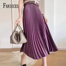 Scheroni fantasili Solid Elegante Office Skirt Long Skirt Lady Fashion A-Line Casual Basic Base-Match Streetwear Bottoms Faldas