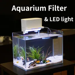 Purifier Polebing Aquarium Power Filter med LED -belysning, tyst filtrering för FishTank och Turtle Tank med 3W vattenpump ingår