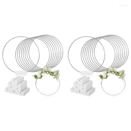 Decorative Figurines 20 PCS 25Cm Metal Floral Hoop Centerpiece For Table Wooden Stand Wreath Macrame Silver Rings DIY Crafts(White)