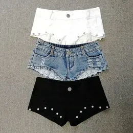 Frauenshorts sexy Quaste Low -Rise Taille Heiße Kurzfilm Sexy Jeans Booty Jeans Shorts Vintage Micro Mini Kurzclub Women Y240420