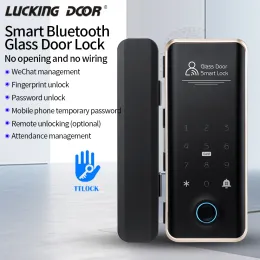 Kontrol TTlock Uygulaması Bluetooth Uzaktan Kumanda Akılsız Parola Şifre Çerçevesiz veya Çerçeve Cam Ahşap Kapı için Kapı Kilidi