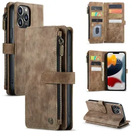 Plånböcker 2022 Multifunktion Flip Leather Case för iPhone 14 13 Pro Max 12 Mini 11 X XR XS 6 6S 7 8 Plus SE 2020 Zipper Wallet Telefonfodral