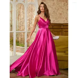 Partykleider elegante Spaghetti -Straps Abendkleid für Frauen 2024 Pink Aline Satin Rüsche Plus Größe Langes formelle Prom -Hochzeitskleider