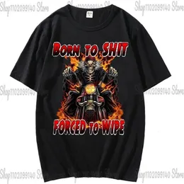Cool Anime Skul The Born To Shit Forced 2 Wipe Print ONeck TShirt Retro Hip Hop Clothing Unisex Casual graphic t shirts 240409