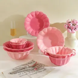 Bowls Pink Ceramic Rice for Home Use 2024 Network Red Ins Wind Dopamine Tableware Set Bowl Plate Decoration