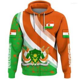 Herren Hoodies Niger Flag Map 3D Print Reißverschluss Up Hoodie für Männer