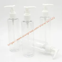 Bottiglie di stoccaggio 200 ml di bottiglia di animali domestici trasparenti con pompa a bocca lunga in plastica bianca. LAVORE/WASH MANA/SHAMPOO/IDRAMIMENTO/Acqua del viso
