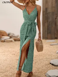 Summer Floral Print Long Dress Women Sexy Backless Bandage Slit Beach Sundresses Casual Elegant Black V Neck Sleeveless Dress 240410