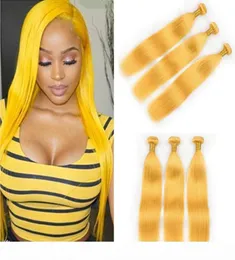Pure Yellow Silky Straight Brazilian Human Hair Bundles Deals 3Pcs Lot Yellow Colored Virgin Human Hair Weave Wefts 1030quot Mi3282437