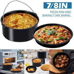 Fryers 2pcs Air Fryer Accessory Durable Air Fryer Pizza Pan and Baking Cake Barrel with Nonstick Coating Round Baking Cake Pan Set