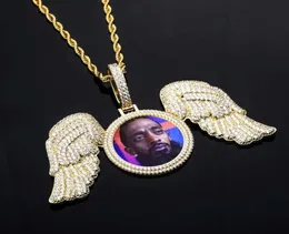 Iced ut anpassad bildvinkelvinge Big Pendant Halsband för män Kvinnor Hip Hop Luxury Designer Bling Diamond Anpassad PO Penda2017187