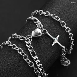 Bracelets de charme Magnet Heart atrai o casal de pulseira magnética aço inoxidável o Chain Zircon Cross Lover Jewelry Gift Valentine