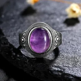 Clusterringe 8x10 mm Amethyst Ring Frauen 925 Sterling Silber Edelstein Juwelierparty Jubiläumsgeburtstagsgeschenk tägliches Leben