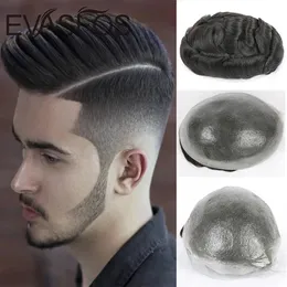 Evasfos 0.02-0.04mm Süper İnce Cilt Erkek Toupee Doğal Avrupa İnsan Saç Erkek Peruk Protez Saç Sistemi Erkekler için 240412