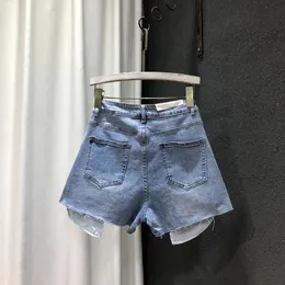 Mulheres verão solto perna larga A-line shorts de jeans letra de rua fina de calças finas zip azul claro jeans casual feminino s-xl 240418
